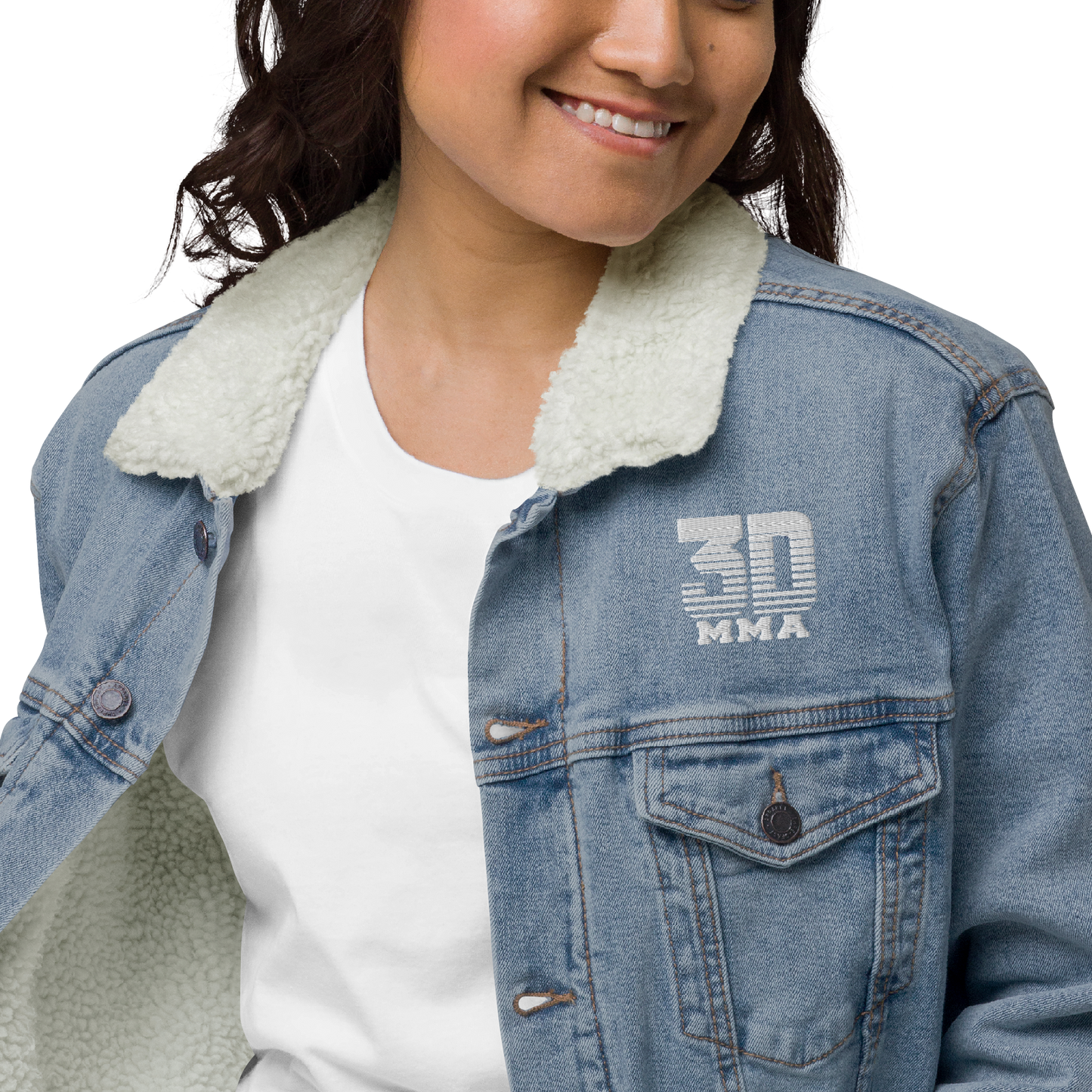 women's denim sherpa jacket, 3D Martial Arts, branded denim jacket, women's casual outerwear, cozy denim jacket, winter fashion, sherpa-lined denim, stylish jacket for women, trendy outerwear, women's fall fashion, comfortable jacket, logo denim jacket, casual chic jacket, martial arts fashion, women's streetwear, branded outerwear, durable denim jacket, everyday jacket, women's winter attire, iconic denim, martial arts branding, women's fashion jacket, warm denim outerwear