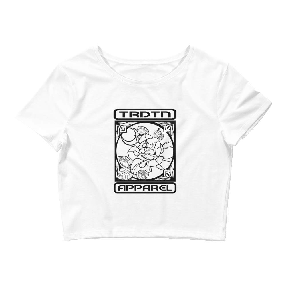women's crop top, Tradition Apparels, rose tarot design, trendy crop top, stylish women's top, tarot fashion, floral crop top, women's casual wear, artistic apparel, boho chic clothing, rose design top, summer fashion, spiritual clothing, tarot card art, ladies' cropped shirt, floral tarot top, cool women's crop top, trendy tarot top, mystical fashion, unique crop top, women’s stylish summer wear, rose card crop top, minimalist fashion, custom design crop top, contemporary women's wear, tarot and rose cloth