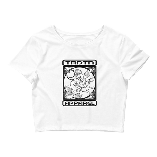women's crop top, Tradition Apparels, rose tarot design, trendy crop top, stylish women's top, tarot fashion, floral crop top, women's casual wear, artistic apparel, boho chic clothing, rose design top, summer fashion, spiritual clothing, tarot card art, ladies' cropped shirt, floral tarot top, cool women's crop top, trendy tarot top, mystical fashion, unique crop top, women’s stylish summer wear, rose card crop top, minimalist fashion, custom design crop top, contemporary women's wear, tarot and rose cloth